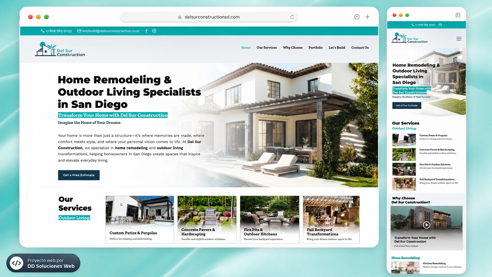 Proyecto web de Del Sur Construction realizado por el equipo de Yeti Agencia Creativa para la campaña Boom Shaka Laka